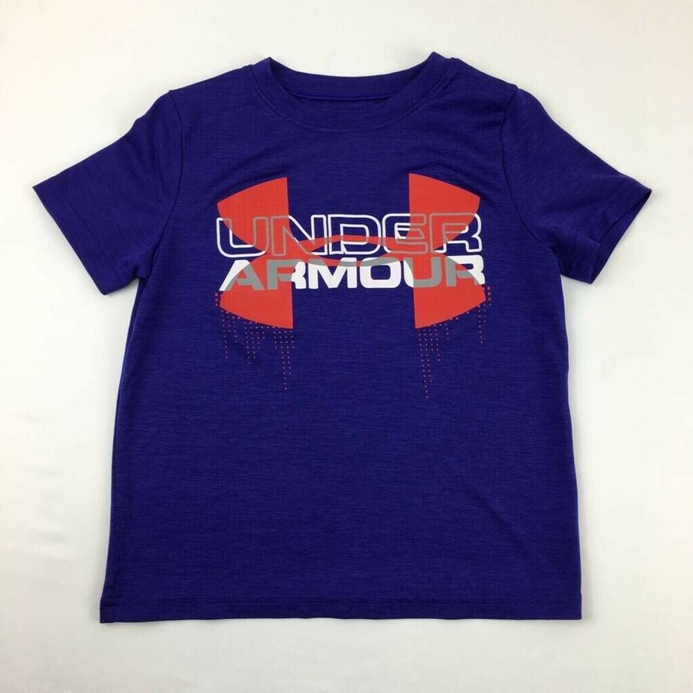 Under Armour Heat Gear Girls T-Shirt Purple Heathered Loose Fit Spell Out YXS